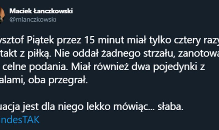 TAK w skrócie wyglądał występ Piątka z Unionem...